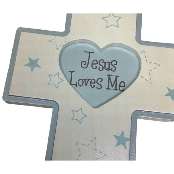 Jesus Loves Me Wood Cross Wall Hanging Blue Boy Stars Decor Christian NEW - Picture 4 of 6